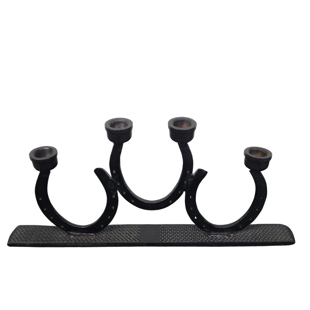 Vintage Nicholson Hand Forged Horseshoe Candlestick Holder Rustic Black USA